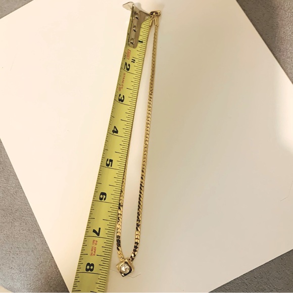 VTG NECKLACE Gold Tone Herringbone V Chocker 1980s Rhinestone Embedded Pendant - Picture 7 of 15